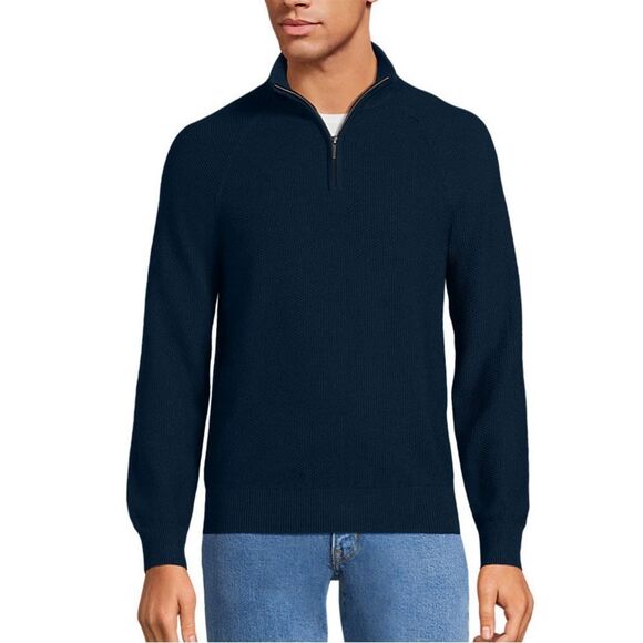 Lands’ End Men's Navy 1/4-Zip Sweater - Picture 1 of 5